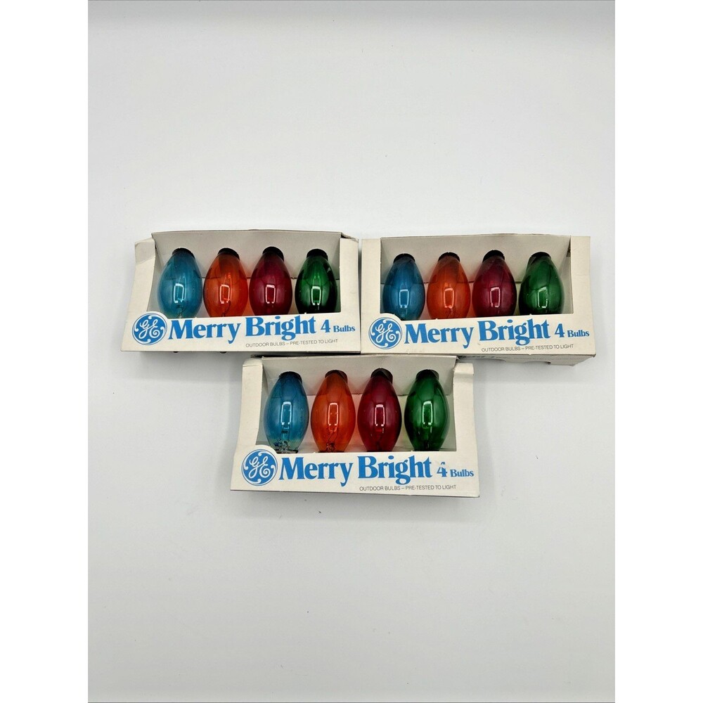 VTG GE Merry Bright Outdoor Bulbs Christmas 3 pks C9 Blue Orange Red Green NOS
